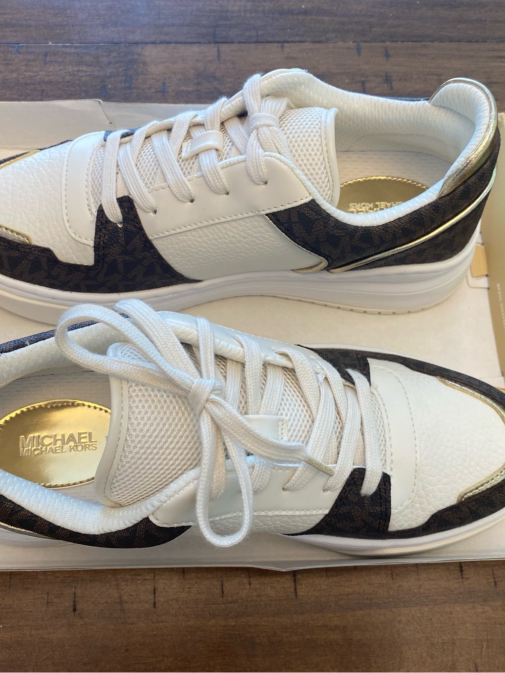 Michael Kors Lexi Mixed-Media Sneakers & Gold Accents